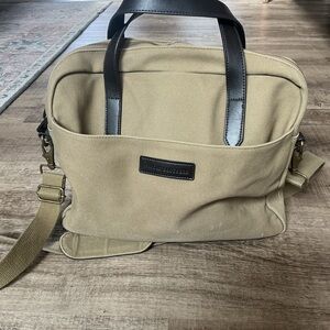 Brooks Brothers Canvas Leather Tan Shoulder Strap office / Travel Bag brown